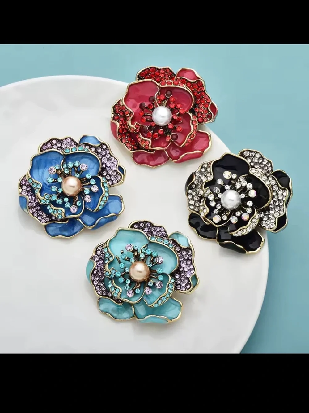 Aquamarine Blossom Floral Crystal Brooch